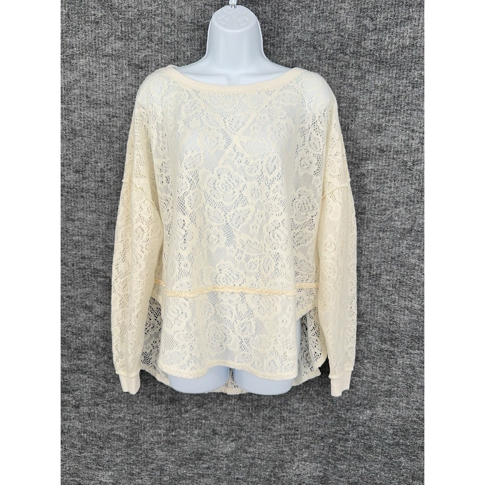 Free People Sweater Womens Small White Floral Lace Open Knit Pullover